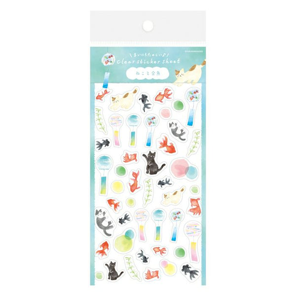 Clear Sticker Sheet - Cat and Goldfish