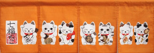 Japanese Curtain Seven Lucky Cats 85x30cm - Scop
